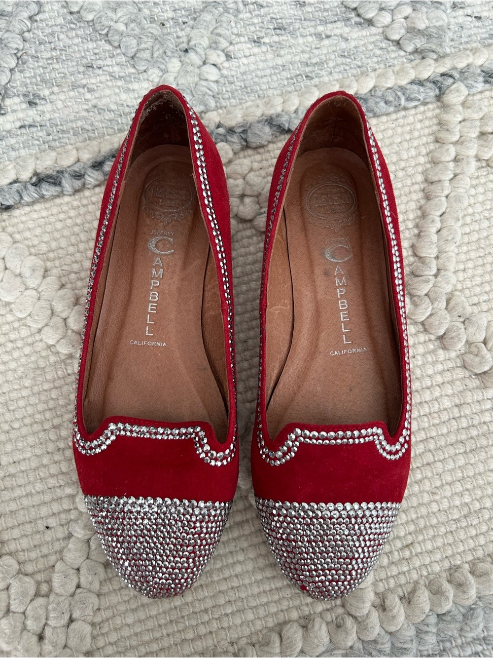 Jeffrey Campbell Red Velvet Crystal-Embellished Flats